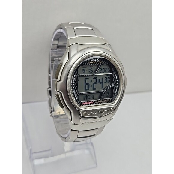 Casio Wave Ceptor Radio Controlled Digital Watch Alarm World Time New Battery - Picture 3 of 12